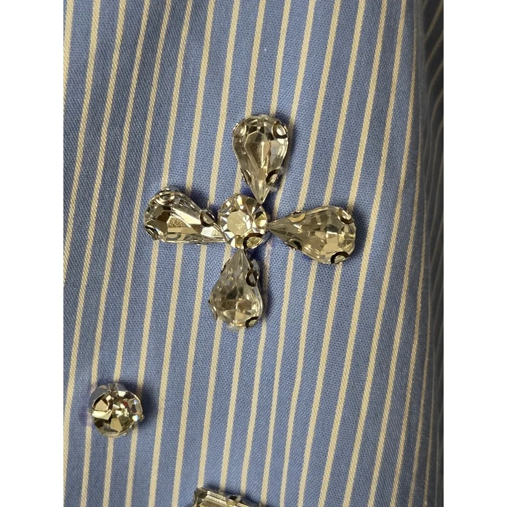 Western Women's blouse Sz Small BLUE B l/s Jewels Blue Pinstripe Button up NWT - Picture 6 of 13